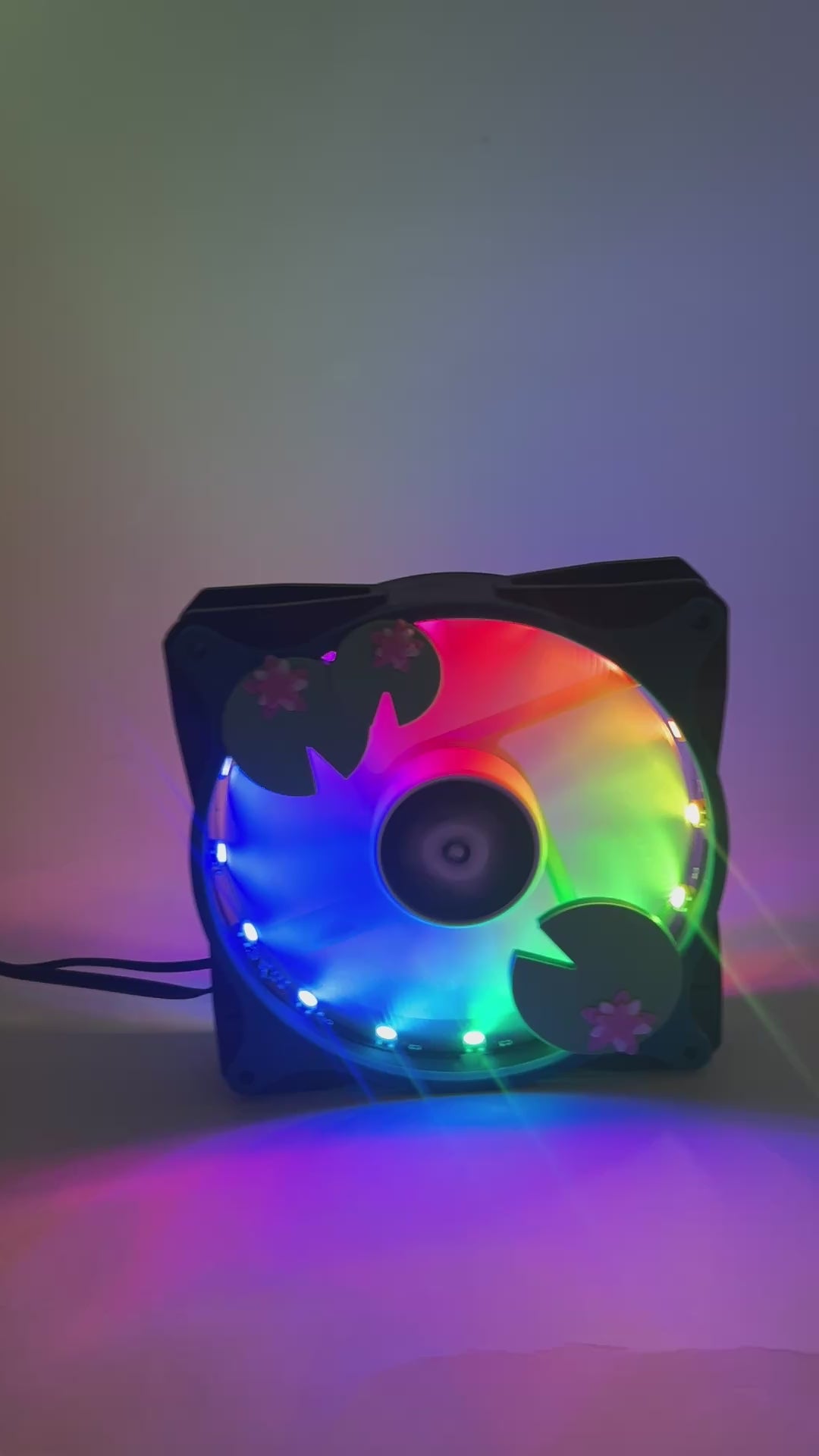 Adorable 3D printed PC fan grill with lily pad and lotus flower design. A cute nature-inspired fan cover perfect for cozy, aesthetic gaming setups.